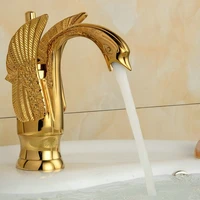 luxury gold color brass animal swan style bathroom sink basin faucet mixer tap deck mounted single handle one hole mgf009