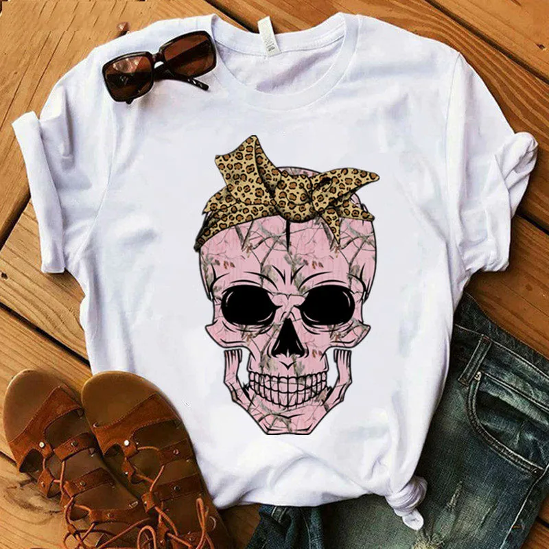 

2020 Fashion Women's T-Shirt Crown Skull Print T Shirt Harajuku Summer O-Neck 90S Clothes Girl Casual Short Sleeve Clothes