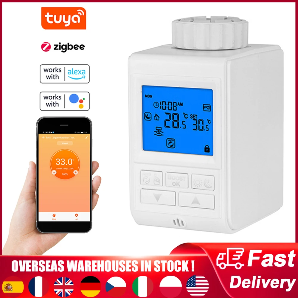 

Умный термостат Tuya Zigbee, термостат с клапаном радиатора и ЖК-дисплеем, программируемый контроль температуры, для Alexa Google Home, голосовое управл...