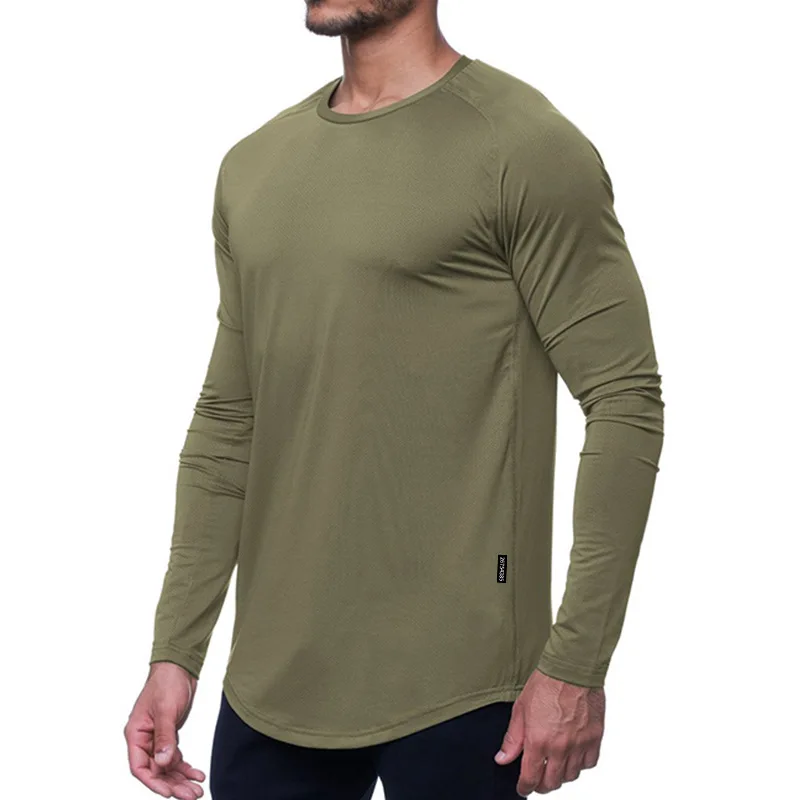 

Men's long-sleeved t-shirt in spring and autumn quick-drying round neck solid color t-shirt raglan sleeve sports bottom coat