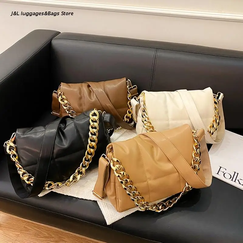 

PU Leather Shoulder Bag Women Flap Crossbody Bag Chain Satchel Small Square Bag