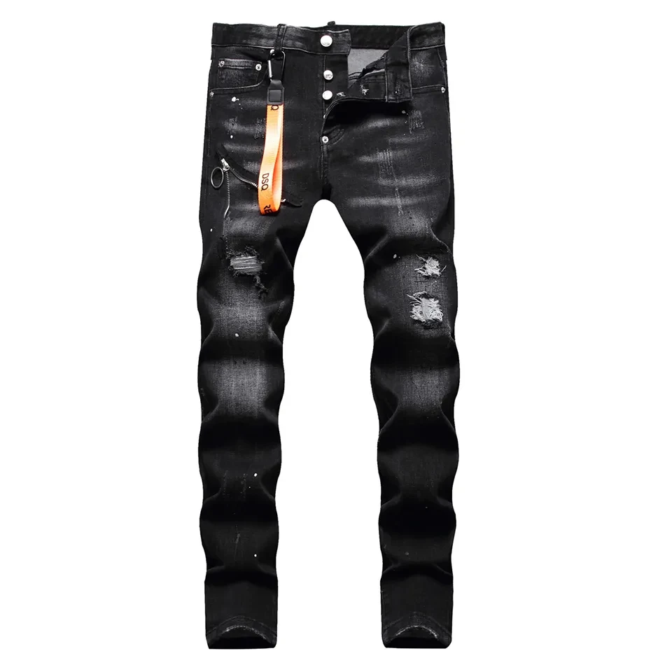 

big size 56 58 dsq2 Men's slim casual skinny wear hole jeans high street pants DSQ2 COOLGUY JEANS blue color for husband dsq057