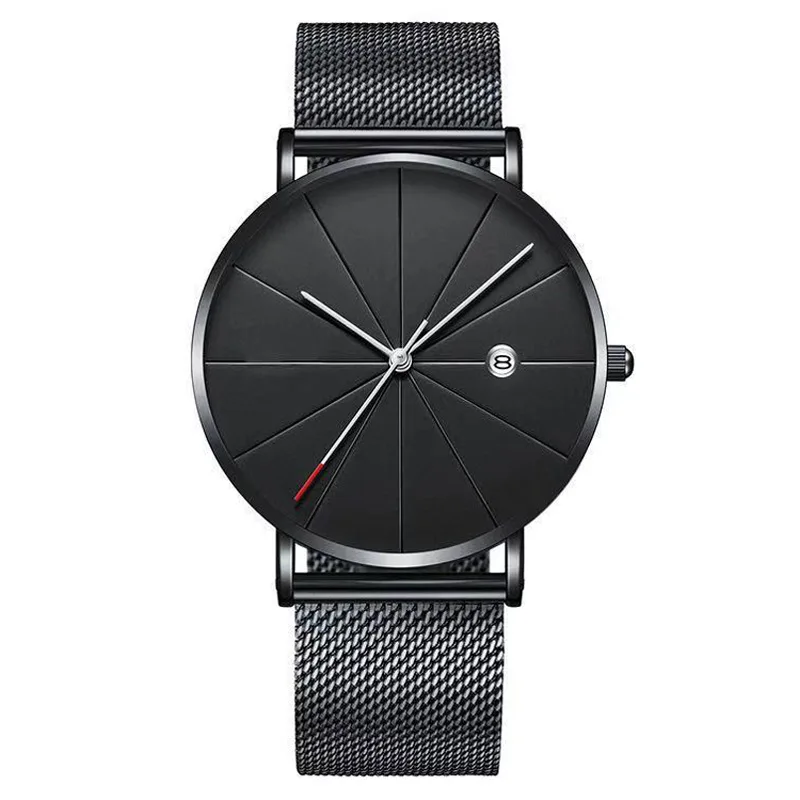 

2023 Minimalist Men's Fashion Watches Simple Men Business Ultra Thin Wristwatch Stainless Steel Mesh Belt Calendar Quartz Watch