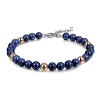 runda mens natural stone bracelet blue 6mm with stainless steel adjustable size 22cm fashion handmade bead bracelet
