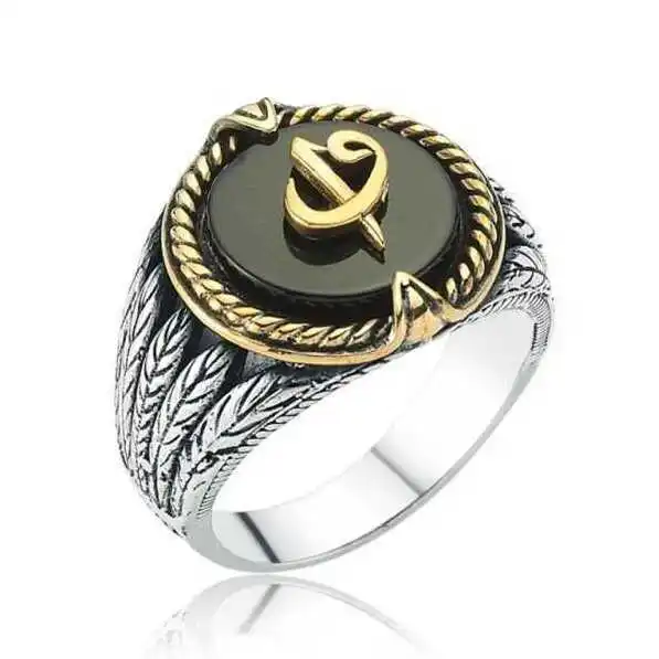 

Tevuli 925 Sterling Silver Black Cz Aleph Vav Male Ring