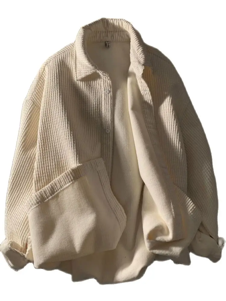 Harajuku Casual Waffle Long Sleeve Male Blouses Turn-down Collar Autumn Winter Shirts