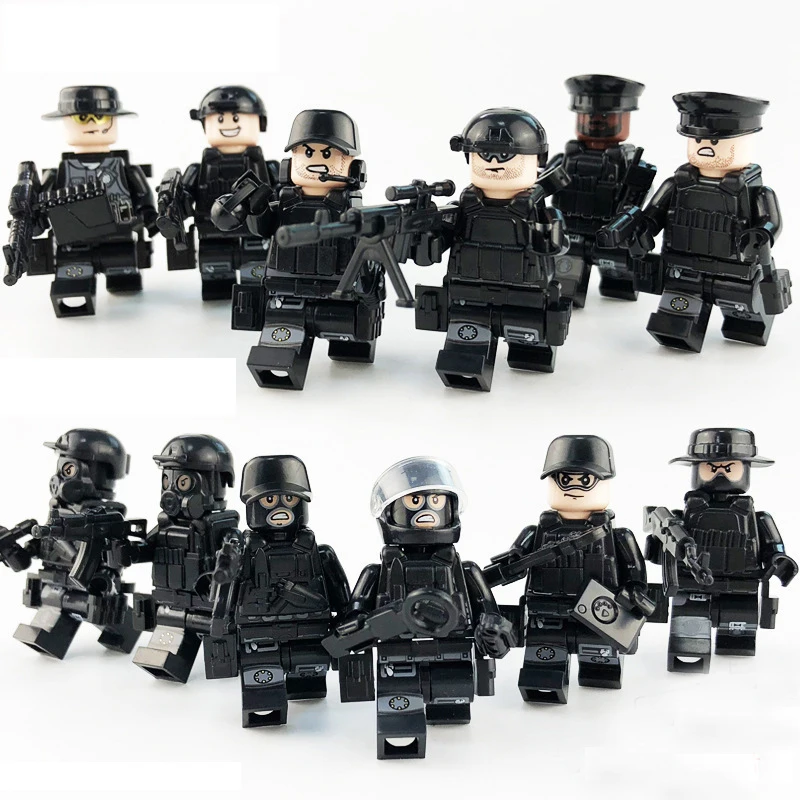 

Building Blocks 12pcs Military SWAT Forces Soldiers Bricks Armed Building Blocks Figures Army Weapons accessories Toy for Kids