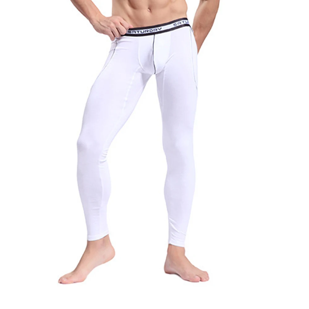 

Autumn Winter Warm Pants Men Low Waist Big Pouch Long John Soft Slim Fit Stretch Thermal Leggings Seamless Pants Sleep Bottoms