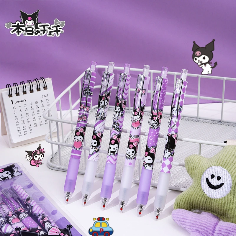 

6Pcs Anime Sanrio Neutral Pen Kuromi Kawaii Cute Cartoon Student Examination Write Homework Stationery Baby Toys For Girls