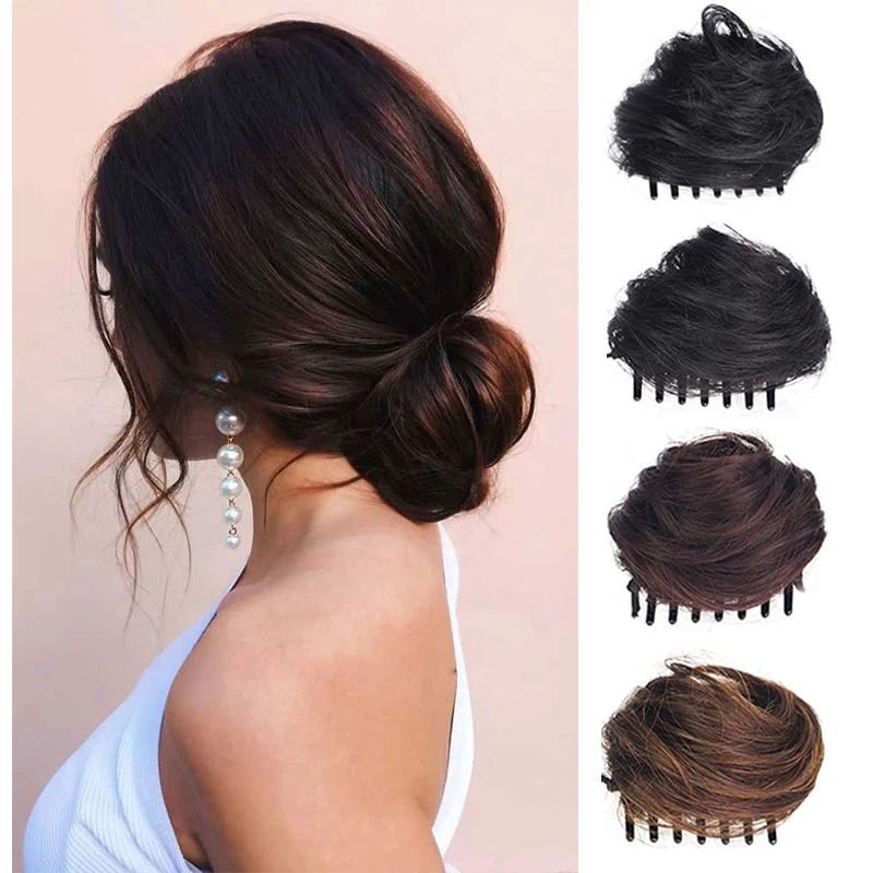 

Curly Chignon Brazilian Human Hair Clip In Hairpiece Extensions Chignon Donut Roller Bun Wig Hairpiece For Women Non-Remy Hair