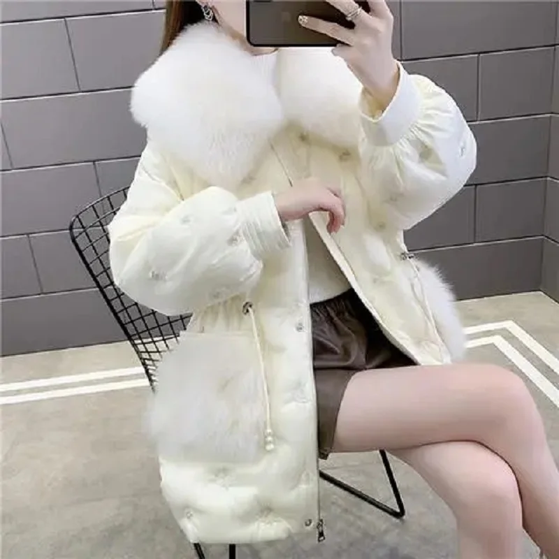 Женский пуховик новинка 2023 модное Свободное пальто на белом утином пуху женские