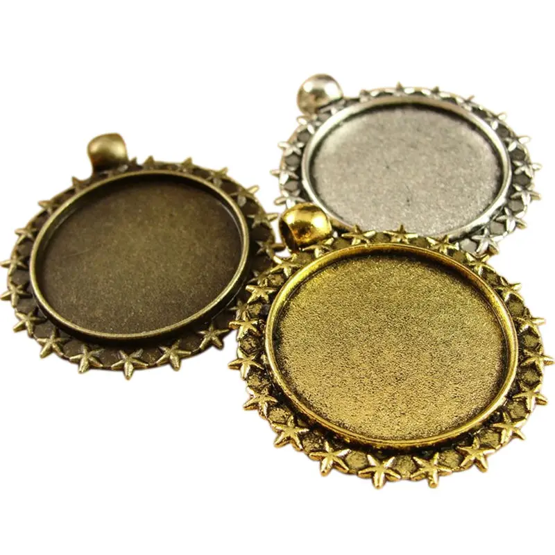 

10pcs 25MM Zinc Alloy Five-pointed Star Pendant Blanks Setting Tray for Glass Cameo Cabochons Diy Jewelry Accessories