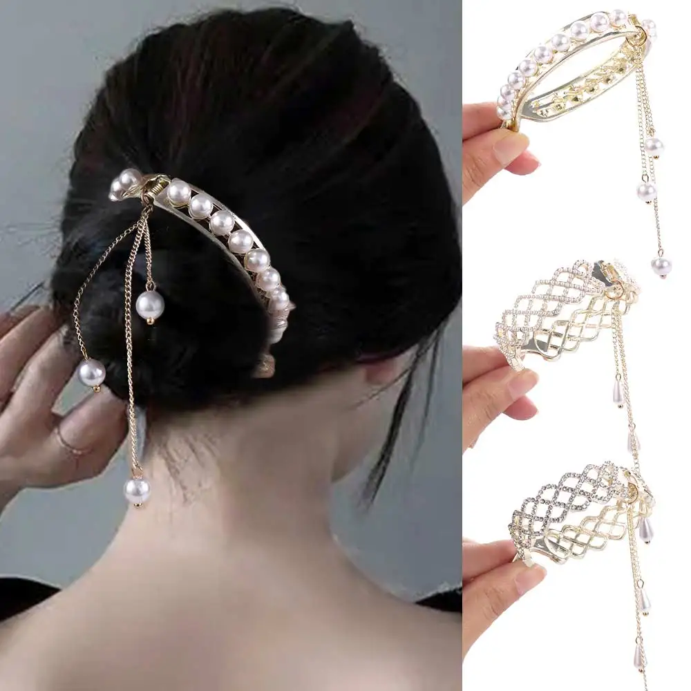 

Корейские стразы с кисточками жемчужные заколки для волос в пучок Заколка-краб женские заколки для конского хвоста заколки для волос модны...