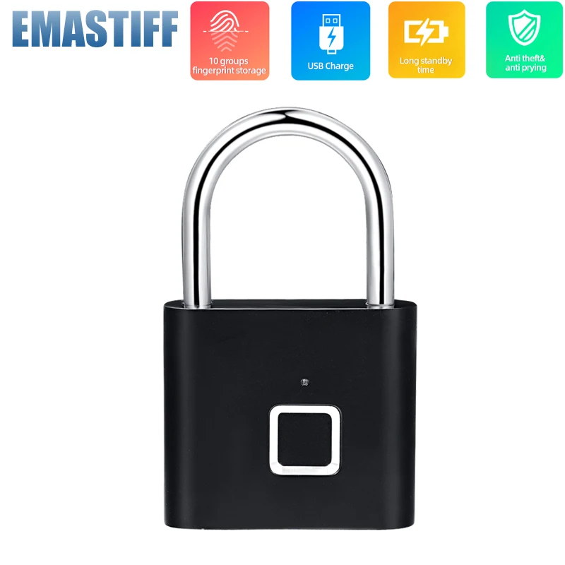 Promote USB Charging Door Lock Fingerprint Smart Padlock Quickly Unlock Zinc Alloy Metal Self-imaging Chip 10 Fingerprints |