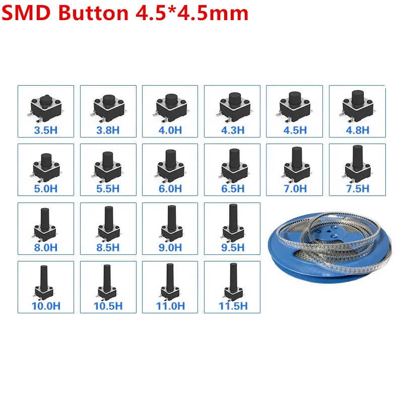 Фото 20 шт. x 4.5 кнопочный переключатель SMD x 3.8 светильник сенсорный выключатель 4,5*4,5*3,5/3,8/4/4.5/5/6/7/8/9/10 мм 4-контактный выключатель питания №1