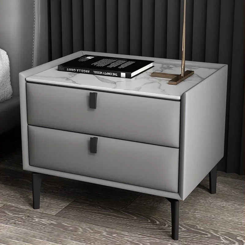 Современный стиль деревянная прикроватная тумбочка с 2 ящиками кожаные тумбочки