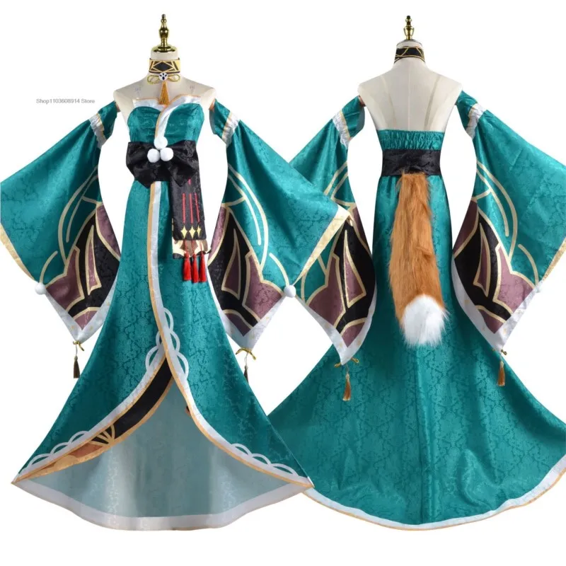 Мисс Хина Косплей Genshin Impact Костюм Парик Аниме Униформа Платье Полный комплект