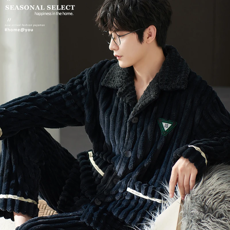 QUHENG Newest Men's Winter Thicken Warm Flannel Pajamas Sets Male 2022 Long Sleeve Plus Size Pajamas Sleepwear Home Clothing