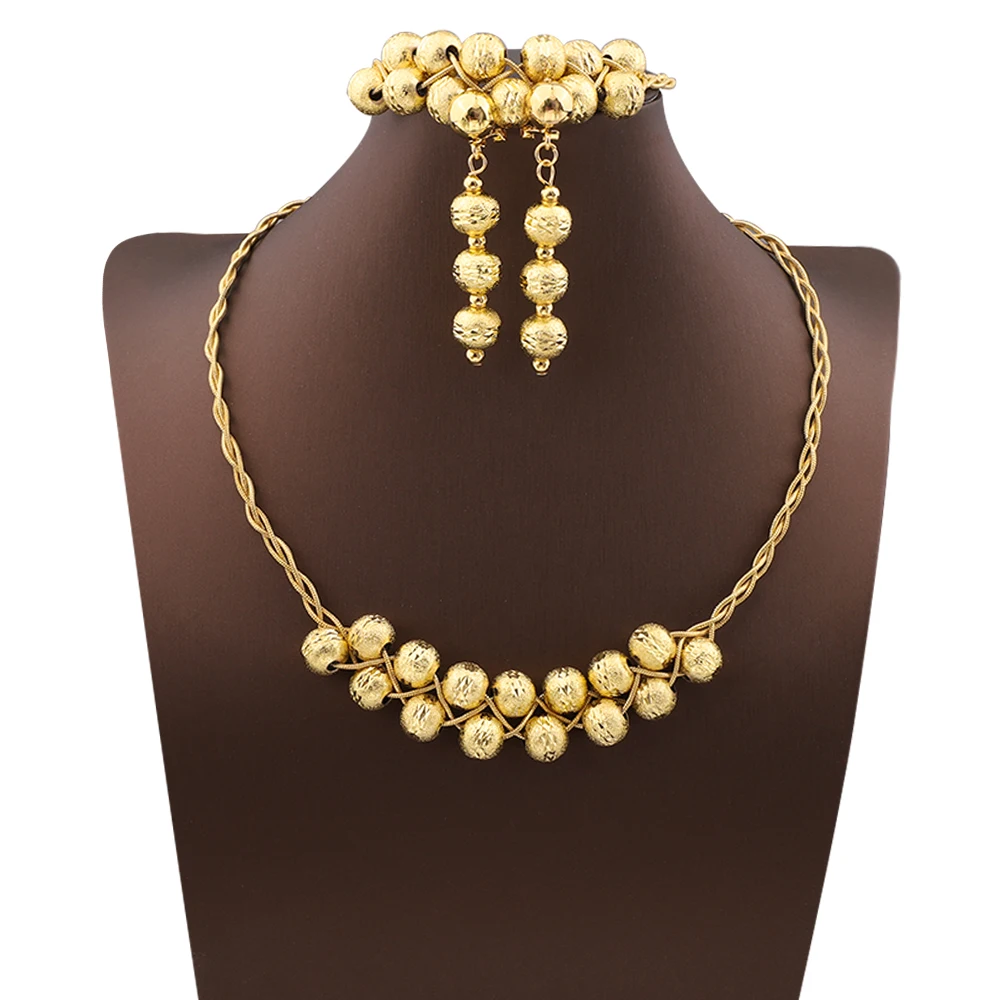 

Dubai Style Gold Plated Jewelry Sets For Women Necklace Earrings Bracelet Set African Wife Gifts Wedding Party Ornaments