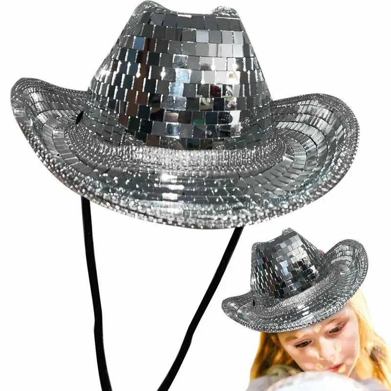 

Disco Ball Hat Glitter Disco Mirrored Hat Sequin Cowboy Hat Bachelor Stunning Party Hat For Women Men Party Decor Costume Props