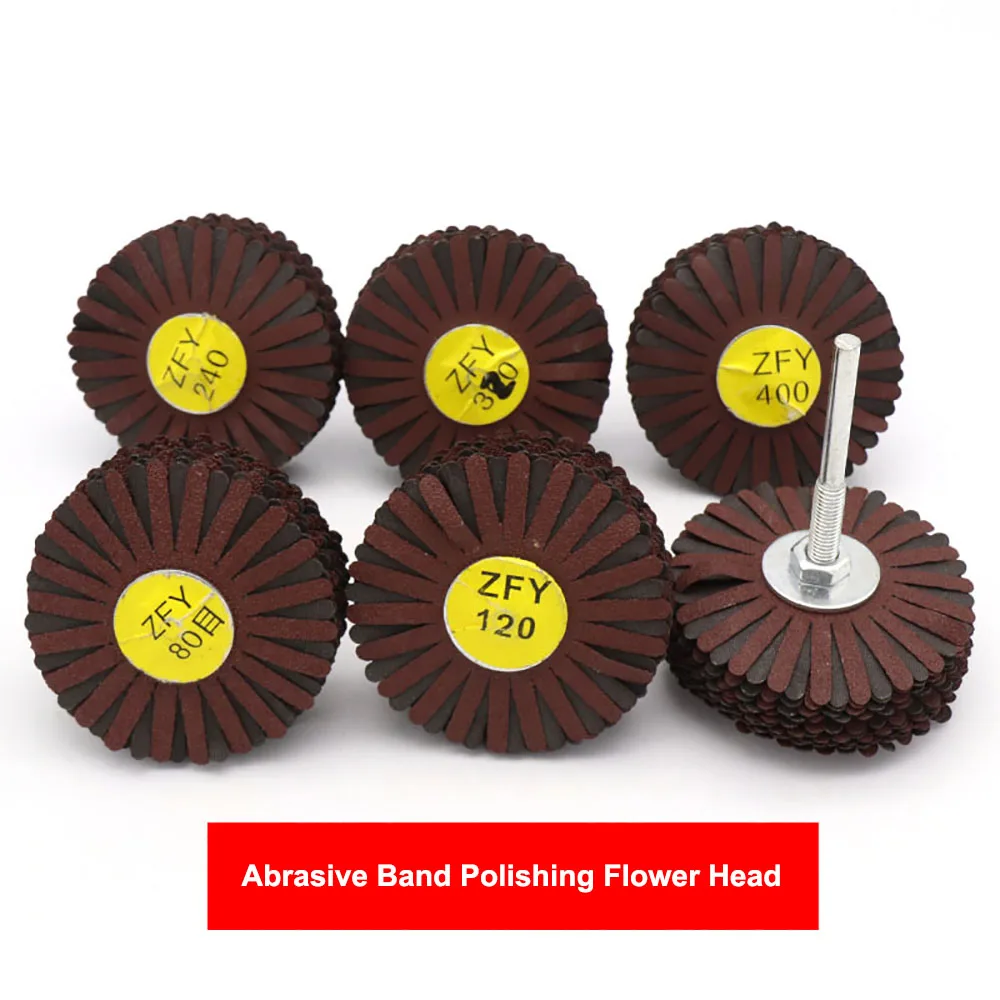 

Diameter 80mm Abrasive Band Polishing Flower Head With Handle Sandpaper Polishing Wheel Brush 80-400 Grit Shank Dia 6mm