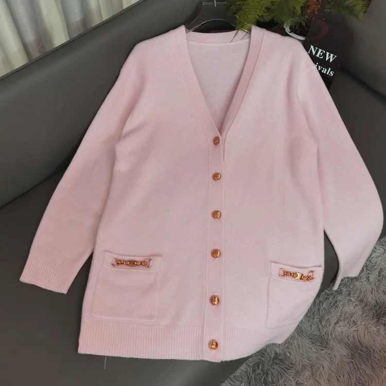 

Fashion Classic Trendy Luxury Designer Autumn Winter Knitted Cardigan Women Wool Sweater V-neck Loose Long Sleeve Coat Top
