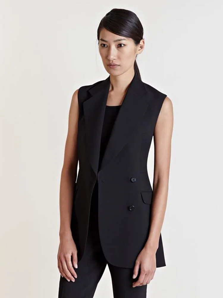 Womens Jacket Fashion Casual Sleeveless Vest Lapel Khaki Coat Jaqueta Feminina