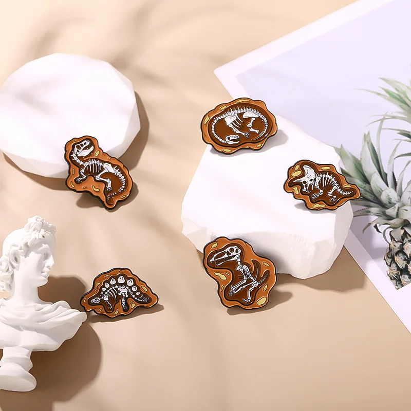 Jisensp Cartoon Dinosaur Pins Dinosaur Skeleton Fossil Pins Backpack Clothing Accessories Enamel Lapel Pins Brooches for Women