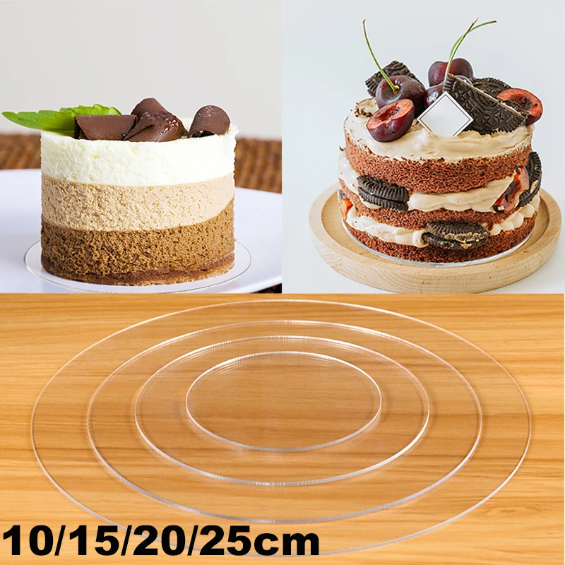 

10/15/20/25cm Acrylic Cake Tray Stand Round Clear Muffin Cake Mat Disks For Wedding Birthday Party Dessert Decor DIY Baking Tool