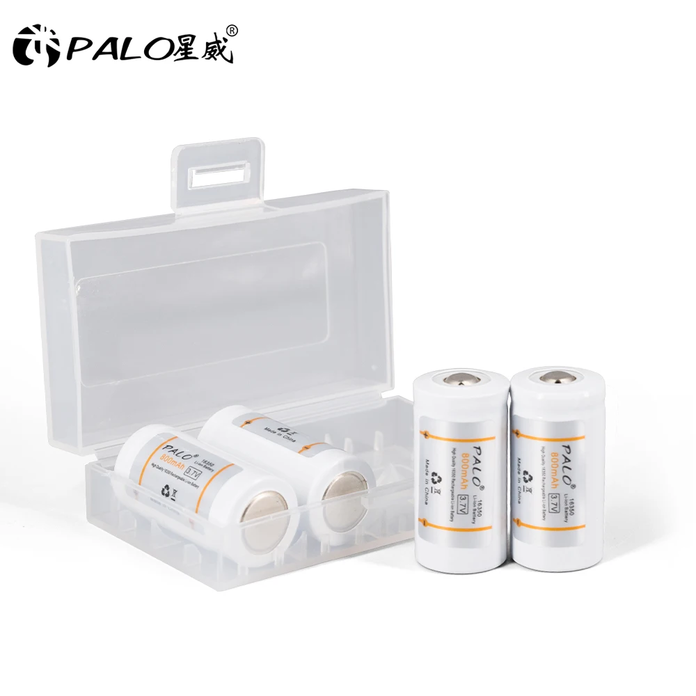Литий-ионный аккумулятор PALO CR123A RCR 123 3.7V 16340/16350, перезаряжаемый, с зарядным устройством 16340 для светодиодного фонаря.