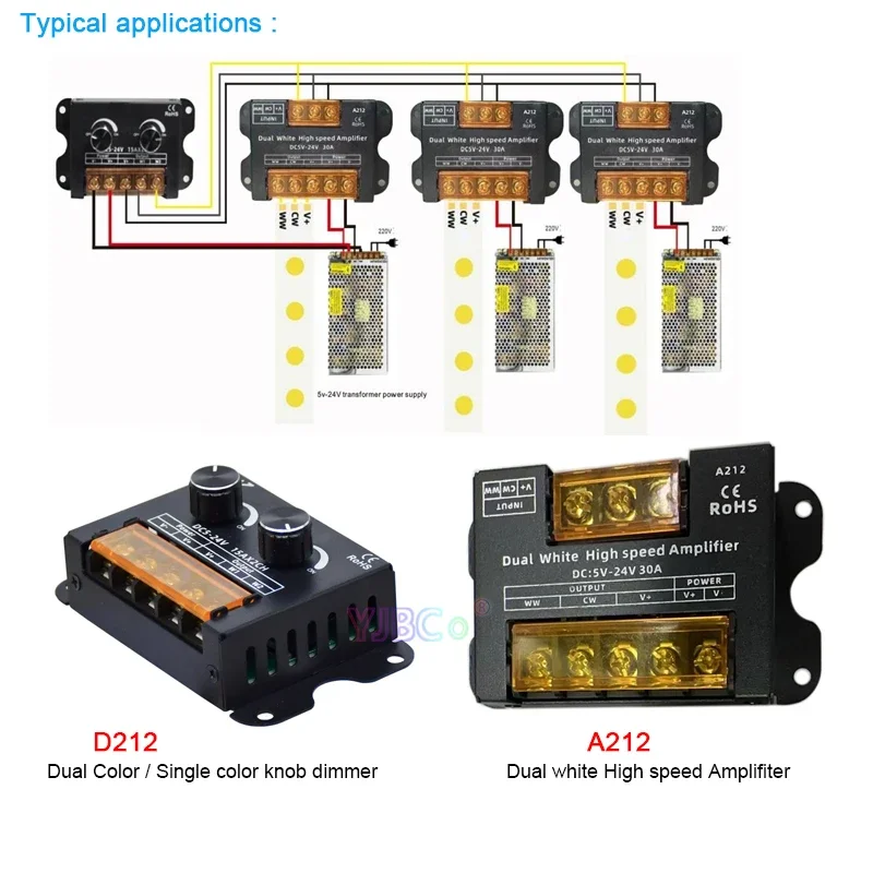 Двухцветный контроллер светодиодной ленты WW CW 5 В ~ 24 30 А регулятор яркости CCT