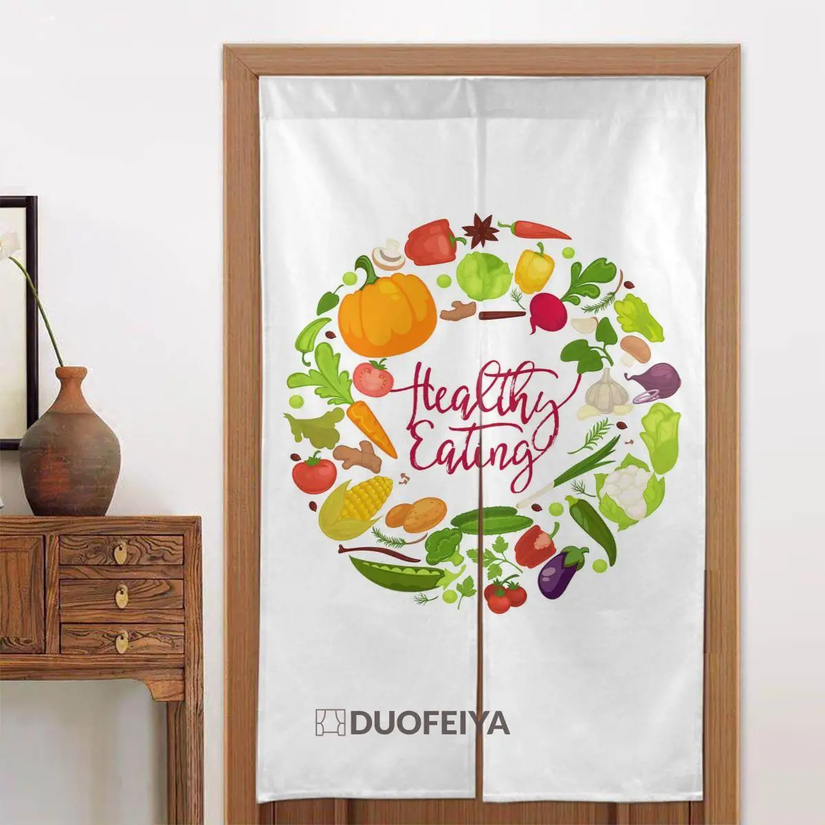 

Vegan Door Curtains Organic Veggie Partition Curtain Cotton Linen Decorative Hanging Half Curtain for Restaurant Decoration