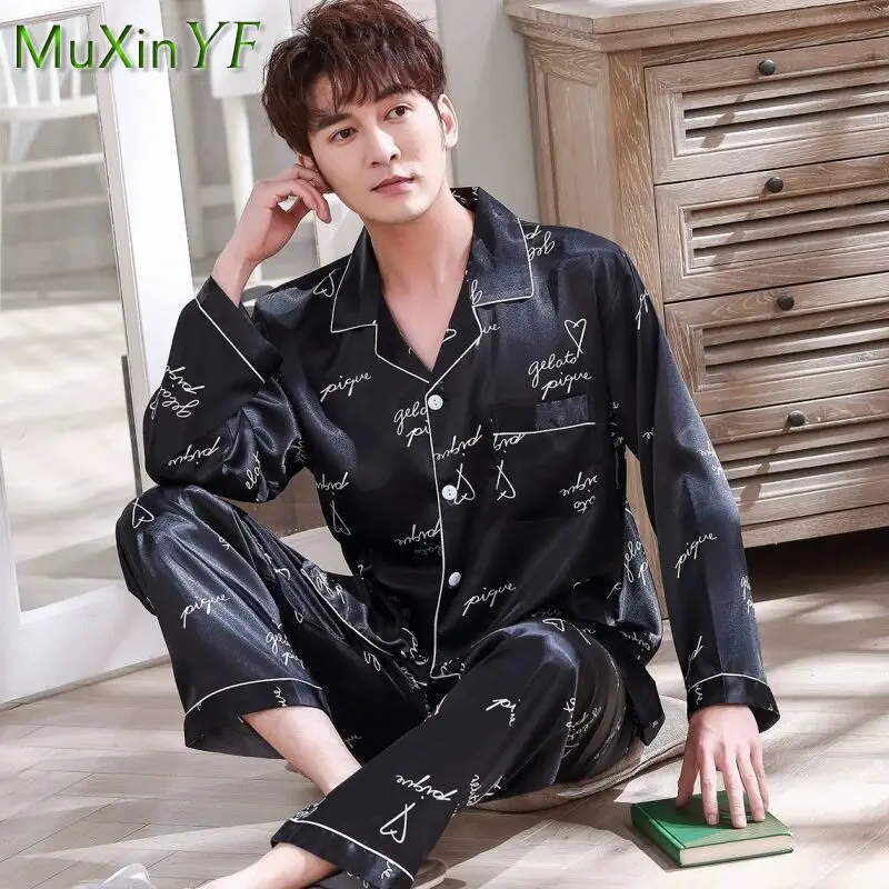 2022 Autumn New Long-sleeved Trousers Pajamas Two-piece Men's Casual Cardigan Pijamas Korean Loose Sleepwear Homewear Suit