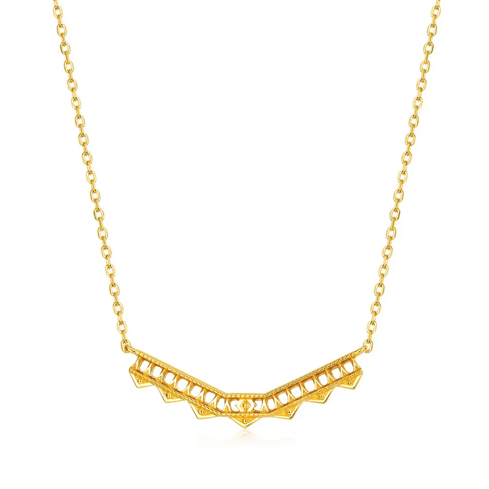 

ALLNOEL 925 Sterling Silver Chain Necklace for Women Vintage Geometric V Abstract Feather Gold Plated Elegant Fine Jewelry Gift