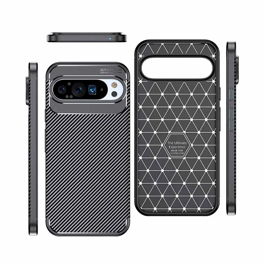 ępione etui Pixel 9Pro XL. Silikonowa odporna na wstrząsy obudowa z włókna węglowego dla Google 9 Pro XL 5G TPU Back Cover Fundas