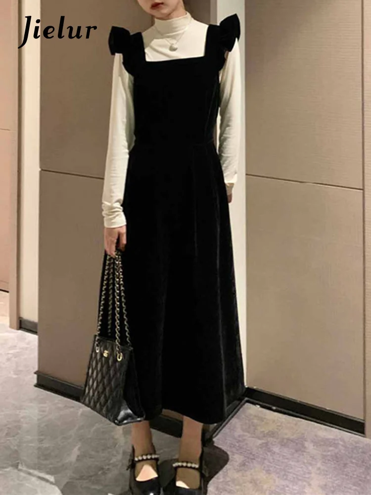 

Осеннее платье во французском стиле, новые черные бархатные свободные строгие платья, Простое Повседневное облегающее однотонное женское платье для офиса