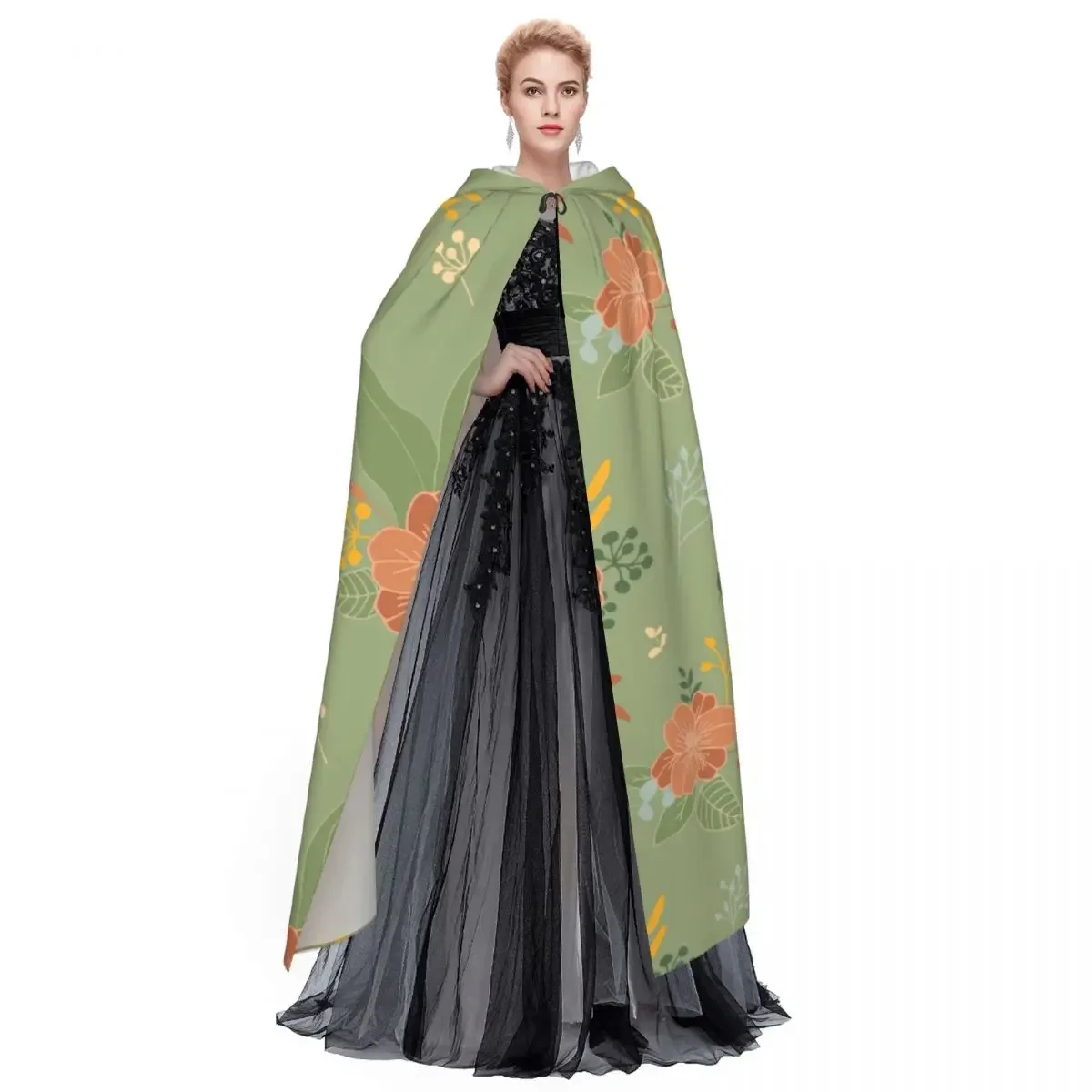 Винтажная Цветочная бесшовная накидка с капюшоном для взрослых средневековый