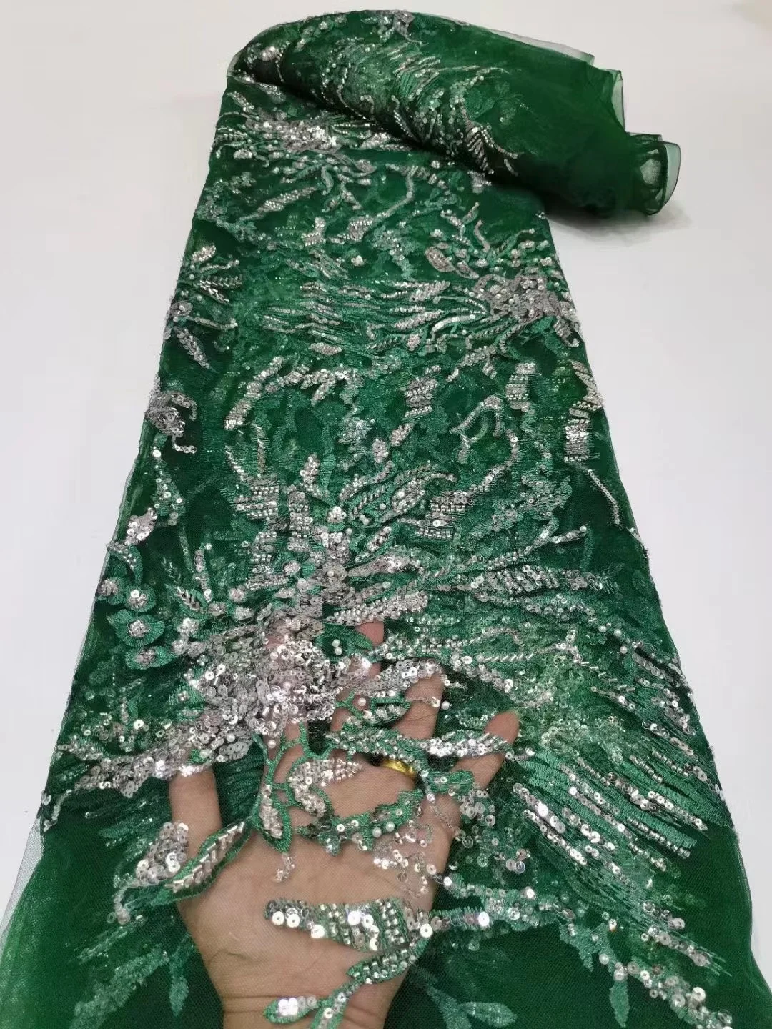 

Зеленые Бусины, африканская кружевная ткань 2023, новейшая индийская сари, Высококачественная тюль с блестками, кружевная ткань для свадебного платья