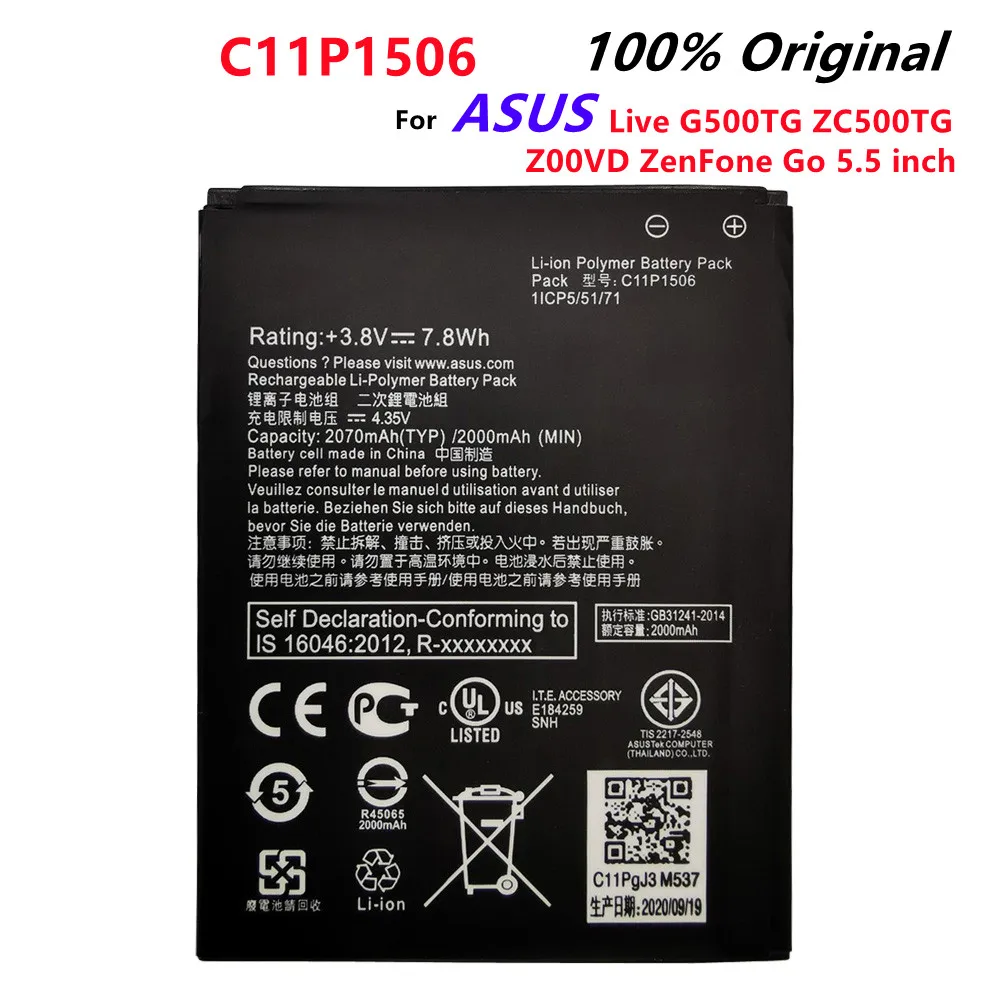 

100% Original 2070mAh C11P1506 Battery For ASUS Live G500TG ZC500TG Z00VD ZenFone Go 5.5 inch Phone Latest Production Batteries