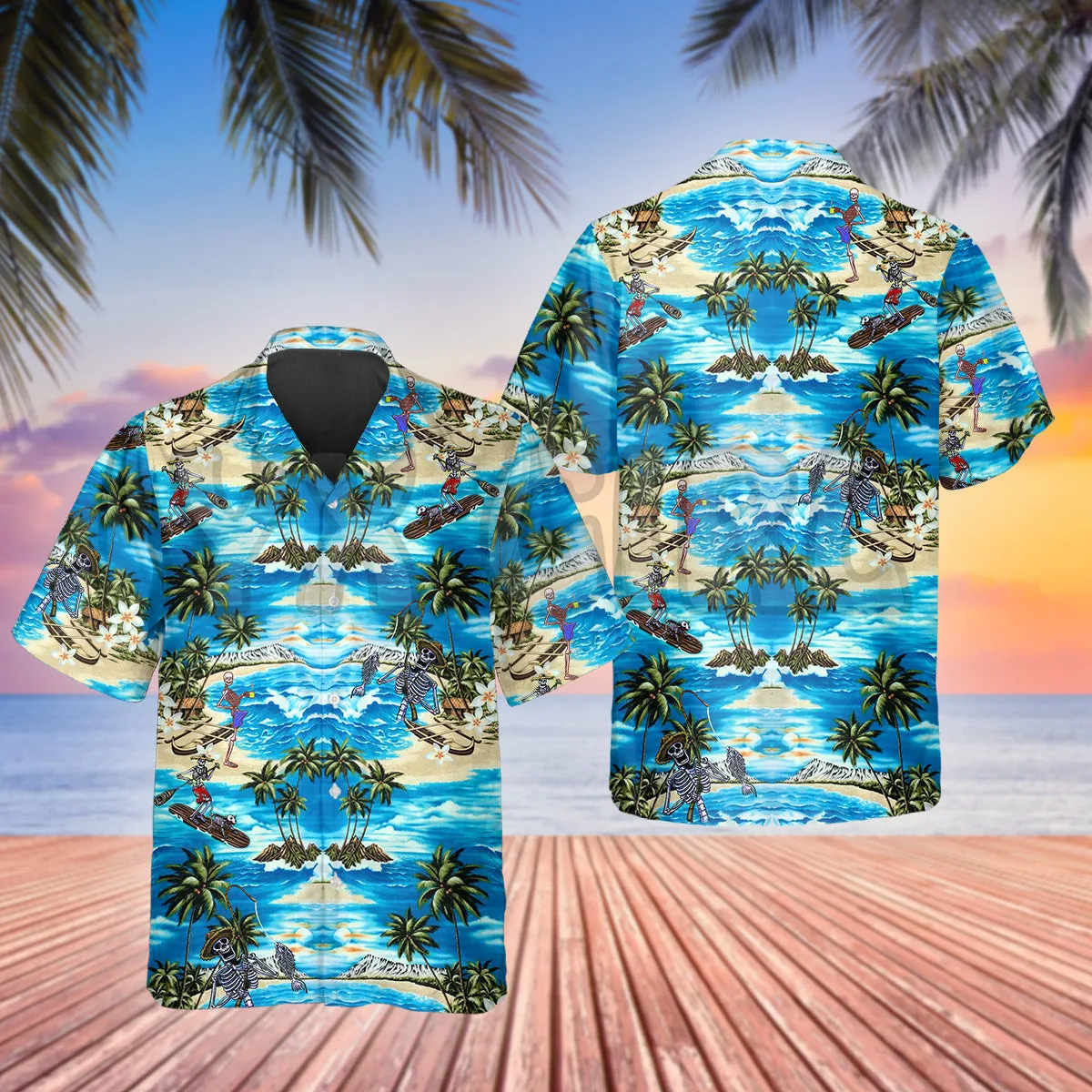 Blue Beach With Coconut Skull 3D All Over Printed Hawaiian Shirt Men's For Women's Harajuku Casual Shirt Unisex