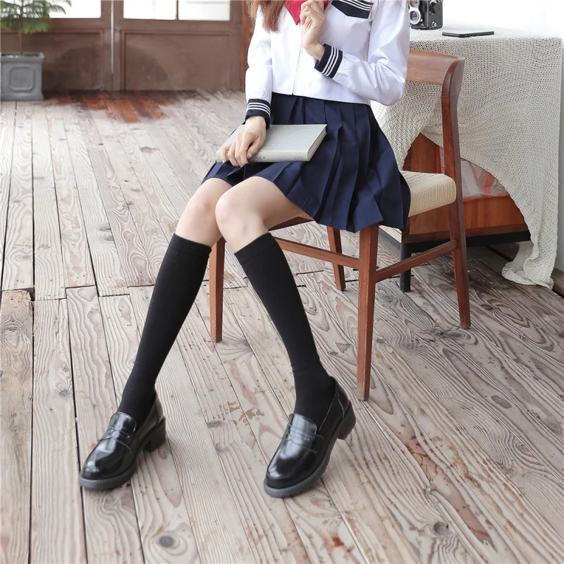 Thin Cotton Solid Color JK Calf Socks Summer New Calf Socks Sub below the Knee Knee Length Socks Bunching Socks Thigh High Socks