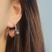 2022 pink heart design irregular hoop earrings for women girls personality sweet cool asymmetrical stud earrings y2k jewelry