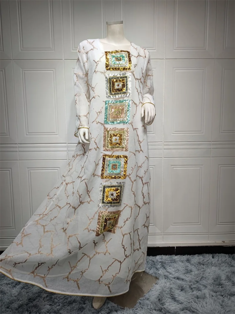 Abaya Musulmana Sequins Embroidery Party Dress Elegant Long Sleeve Ladies Dresses Muslim Woman Clothes Ramadan Eid Mubarak