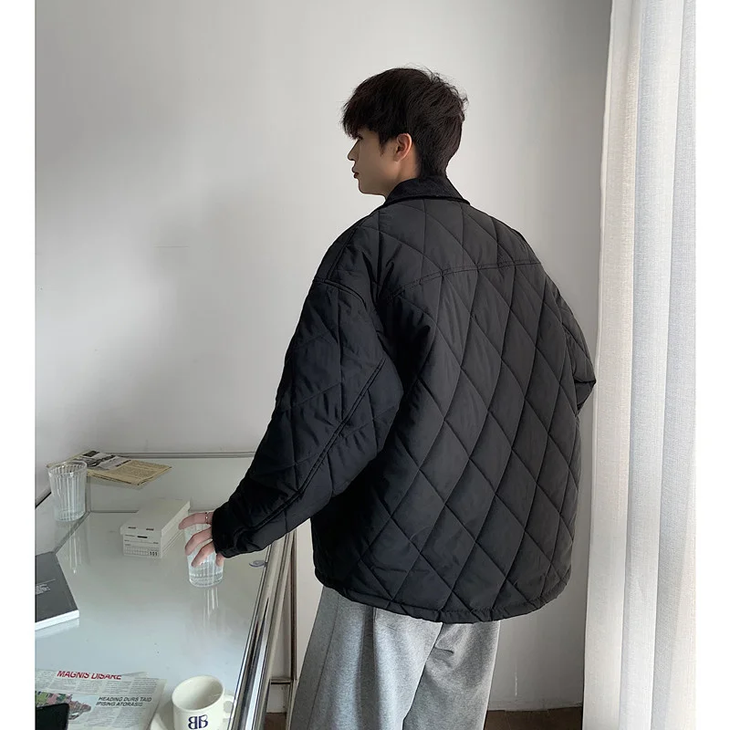 Winter Jacket Men Warm Fashion Corduroy Casual Thick Plaid Jackets Men Korean Loose Short Coat Mens Parker Clothes M-2XL