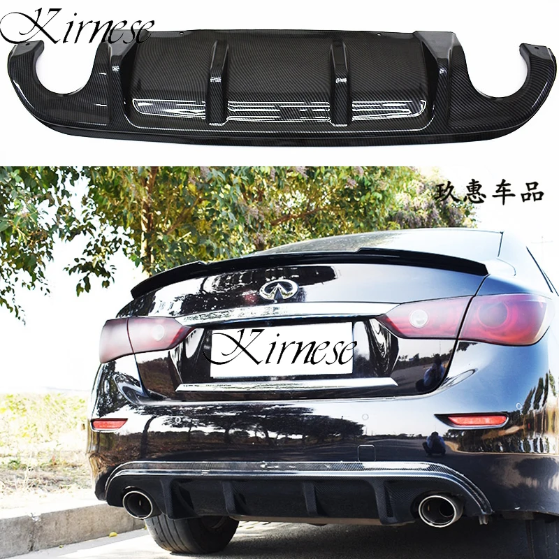 

Car Rear Bumper Shark Fin Diffuser Spoiler with Light for Infiniti Q50 2014-2021 Car Modification Rear Body Lip Kit Carbon Fiber