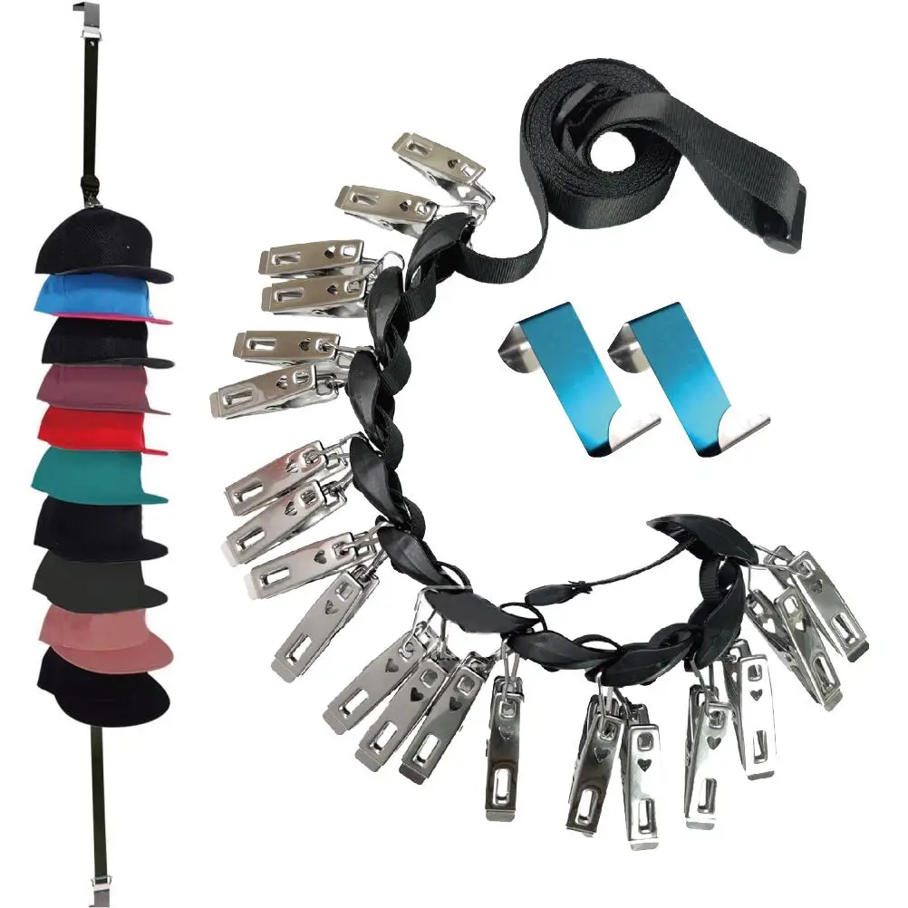 

1Pcs Closet Hanging Cap Organizer Holder with 20 Clips Organize Caps Back Door Wardrobe Hat Storage