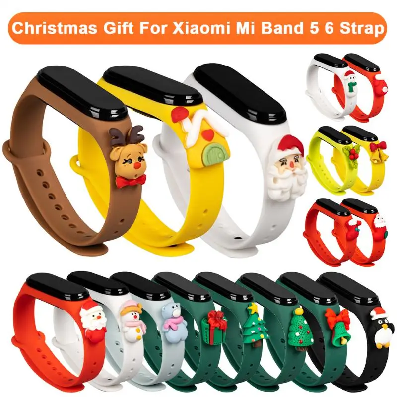 

Christmas Gift Strap For Xiaomi Mi Band 5 6 Silicone Bracelet Watchband Replacement Wristband Strap For Mi Band 5 6 Decorations