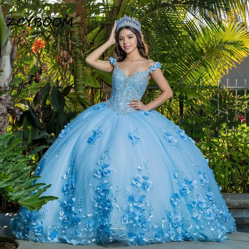 

2023 Sky Blue Ball Gown Quinceanera Princess Applique Sweetheart Elegent Party Dress Vestido De Debutante Para 15 Anos