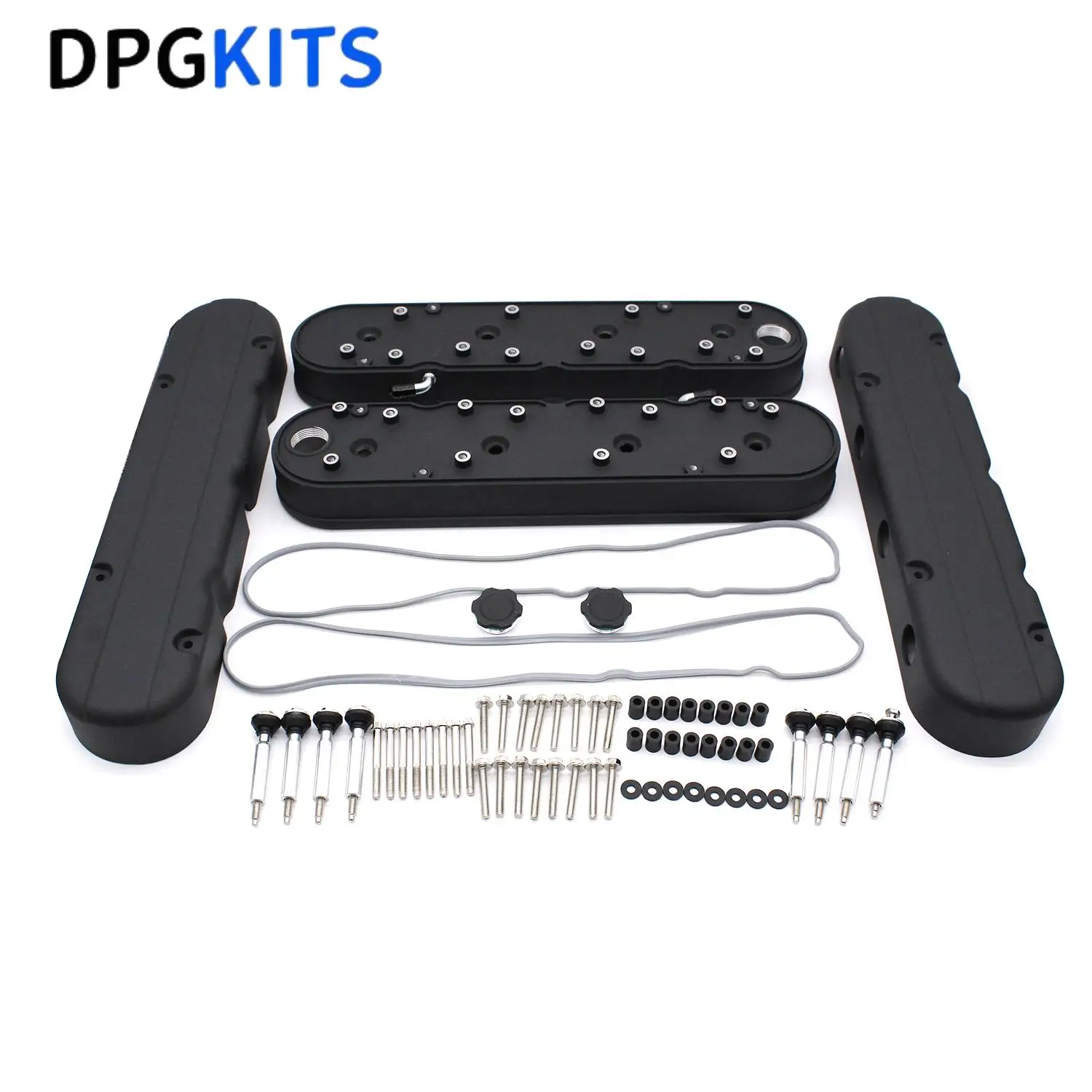 

2 комплекта черных гладких литых алюминиевых крышек клапанов с креплениями и крышками для GM LS Chevrolet Small Block V8 4.8L 5.3L 5.7L 6.0L