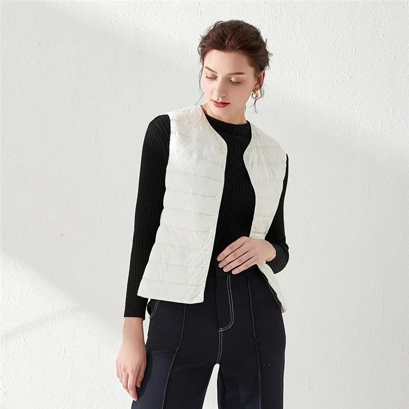 DEODAR New Causal Women 90% White Duck Down Vest Ultra Light  Portable Jacket Winter Waterproof Round Collar Sleeveless Coat